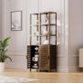 Bathroom Storage Cabinet Bamboo, Tall Narrow Space Saver Organizer Floor Standing for Kitchen, 4 Open Shelves and 1 Cupboard with Door, Walnut Image 4