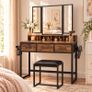 Industrial Dressing Table with Folding Mirror and Stool Vintage Brown Black Image 8