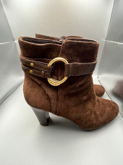 RALPH LAUREN Womens Boots UK 6 EU39 Myla High Heel Ankle Brown Suede Leather Zip