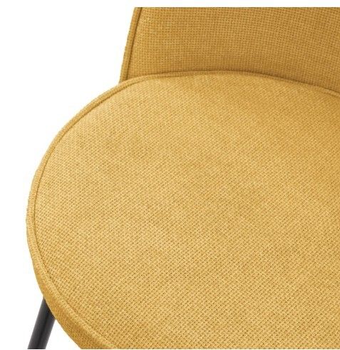 Set of 2 Mustard Upholstered Bar Stools with Backrests and Black Steel Legs