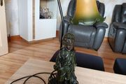 Vintage Style Art Nouveau Table Lamp Boy Figurine Floral Glass Shade