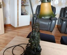 Vintage Style Art Nouveau Table Lamp Boy Figurine Floral Glass Shade