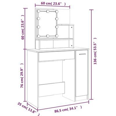Dressing Table Set with LED High Gloss White Engineered Wood