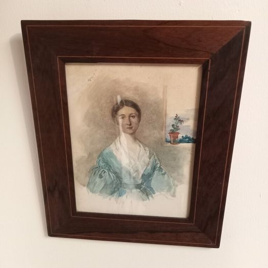 19th century watercolour of a young woman. Rosewood Frame