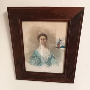 19th century watercolour of a young woman. Rosewood Frame