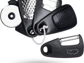 Set of 5 Kitchen Tools, Space Saving Kitchen Accessories Camping Accessories Fruit Vegetable Peeler Cheese Chocolate Rasp Bottle Opener Pizza Cutter Garlic Ginger Gift Set (Black)