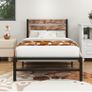Single Bed Frame with Rustic Wood Headboard Image 10