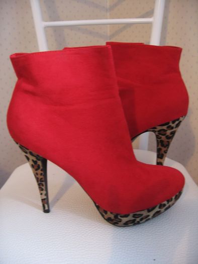 Platform Stiletto Ankle Boots 41 RED  Animal Print