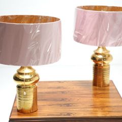 Pair of gold glazed ceramic lamps by Bitossi for Bergboms, Sweden, 1960s.