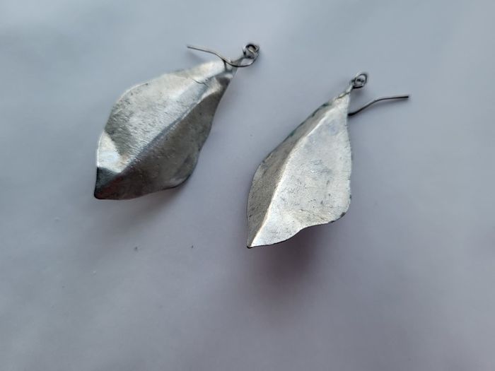 Handmade leaf shaped earrings, silver hooks, leaves earrings
