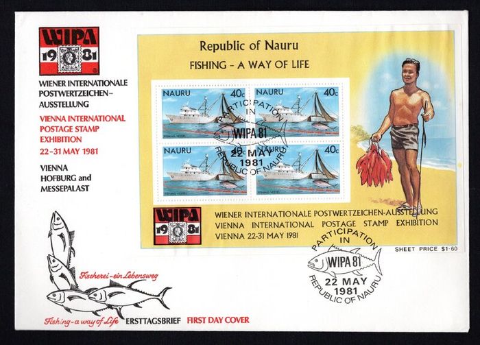 1981 Republic of Nauru Fishing Vessel Commemorative Stamp Pane Celebrating Vienna International Postage Stamp Exhibition 22-31 May 1981 Cover