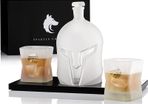 Spartan Edition Decanter Set from Wolf Whiskey - 4-in-1 Whiskey Decanter and Glass Set with Wooden Board | Frosted Decanter and Whisky Glasses, Gifts for Men, Home Bar Accessories | 1400ml