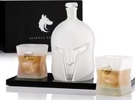main image for ad Spartan Edition Decanter Set from Wolf Whiskey - 4-in-1 Whiskey Decanter and Glass Set with Wooden Board | Frosted Decanter and Whisky Glasses, Gifts for Men, Home Bar Accessories | 1400ml