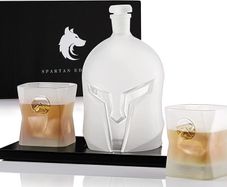 Spartan Edition Decanter Set from Wolf Whiskey - 4-in-1 Whiskey Decanter and Glass Set with Wooden Board | Frosted Decanter and Whisky Glasses, Gifts for Men, Home Bar Accessories | 1400ml