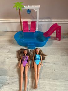 Barbie pool set plus two dolls