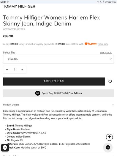 Tommy Hilfiger - Harlem High Rise Skinny Jeans - Blue - W27 L30 - RRP 100