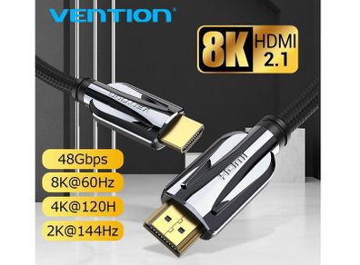VENTION 3M Premium HDMI 2.1 UHD/3D 8K (7680x4320@60Hz) 48Gbps Luxury Model (Zinc Alloy/Cotton Braided/Gold Plated) Cable (Brand New/Warranty)