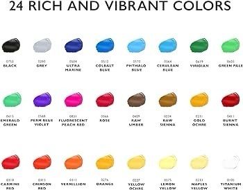 NEW SALE | Acrylic Canvas Paint Kit with 3 Kids Brushes for Crafts, Paper, Rock Painting, Wood,Ceramic & Fabric Vibrant 24 Colours