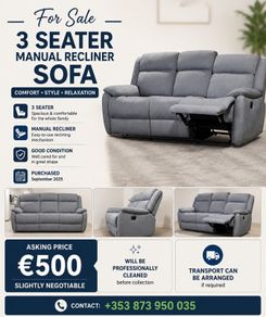 Good condition 3 seater manual recliner for sale