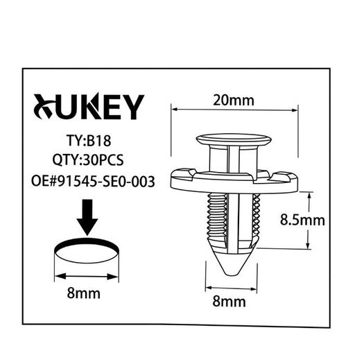 XUKEY B18 Push-Type Bumper & Trim Retainer Clips 30 Pcs - 25411