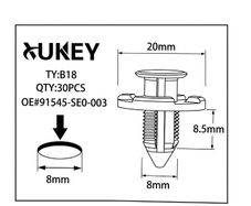 XUKEY B18 Push-Type Bumper & Trim Retainer Clips 30 Pcs - 25411