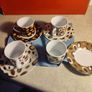 Potiron  SET OF 4 Coffee Espresso Cup Saucer White w/Brown Orange Yellow Abstract LOVELY Design Image 6