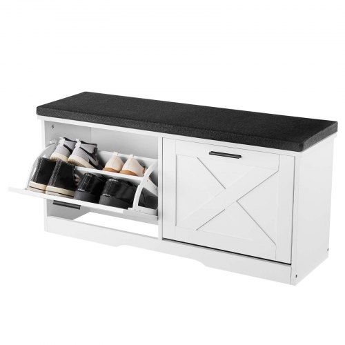 Entryway Shoe Storage Bench, 1000 x 305 x 475 mm Shoe Organizer with Flip Drawers, 440lbs Narrow Shoes Rack Bench with Cushion & Flip Doors,