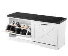 Entryway Shoe Storage Bench, 1000 x 305 x 475 mm Shoe Organizer with Flip Drawers, 440lbs Narrow Shoes Rack Bench with Cushion & Flip Doors,
