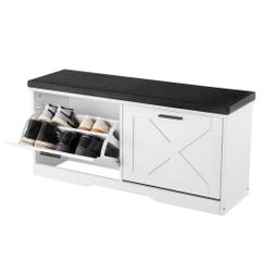 Entryway Shoe Storage Bench, 1000 x 305 x 475 mm Shoe Organizer with Flip Drawers, 440lbs Narrow Shoes Rack Bench with Cushion & Flip Doors,