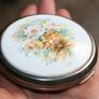 Vintage  England White Enamel Compact Flowers Makeup Mirror Image 2