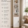 Slim Tall White Bookcase with Cabinet Storage Shelf Image 2