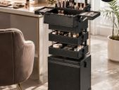 5 in 1 Professional Makeup Train Case Aluminum Cosmetic Case, Rolling Makeup Case Extra Large Trolley Makeup Travel Organizer, with 360 Swivel Wheels & Adjustable Pull Rod, Black