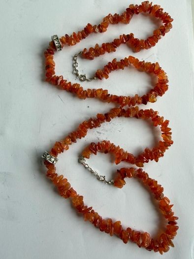 Pair of 2 Matching Natural Amber Chip Necklaces with 925 Sterling Silver Clasps