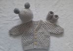 Handmade neutral baby cardy sets 0-3 months
