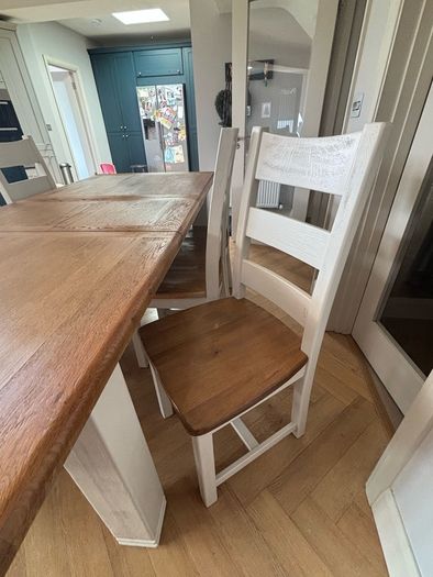 Solid Oak Extendable Cream Dining Table & 6 Chairs