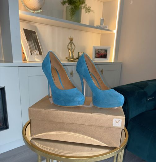 Dorothy Perkins Turquoise Faux-Suede Platform Court Shoes Size: UK 4 / EU 37