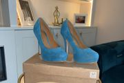 Dorothy Perkins Turquoise Faux-Suede Platform Court Shoes Size: UK 4 / EU 37