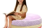 Macaron Shaped Bean Bag Chair Cushion with Filling Included, Footstool for Kids Teens Adults, Plush Sherpa Pouf Ottoman