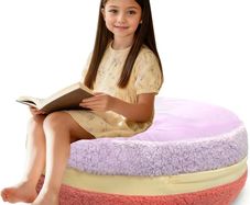 Macaron Shaped Bean Bag Chair Cushion with Filling Included, Footstool for Kids Teens Adults, Plush Sherpa Pouf Ottoman