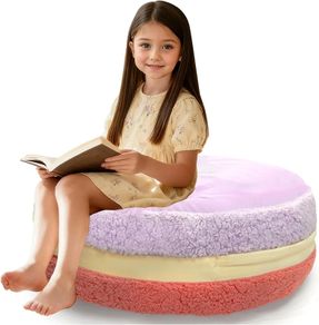 Macaron Shaped Bean Bag Chair Cushion with Filling Included, Footstool for Kids Teens Adults, Plush Sherpa Pouf Ottoman