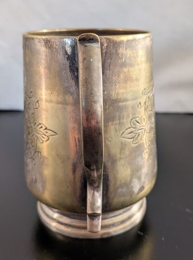 Late Victorian Vintage EPN Tankard 1880 to 1900 Engraved Floral Silver Plate Mug