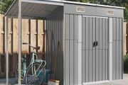 Garden Shed with Extended Roof Light Grey 277x110.5x181 cm Steel