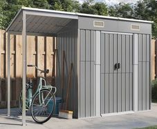 Garden Shed with Extended Roof Light Grey 277x110.5x181 cm Steel