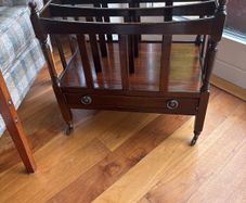 Antique Style Mahogany Canterbury Magazine/ Newspaper/ Vinyl Storage Holder - Stand with a single drawer