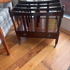 Antique Style Mahogany Canterbury Magazine/ Newspaper/ Vinyl Storage Holder - Stand with a single drawer