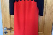 Women's Red and Black Midi Scallop 3/4 Sleeve Dress