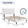 King Bed Frame, White, Upholstered Wooden Slat Bed Frame with Headboard, Easy Assembly, Underbed Storage, No Box Spring Needed 150 200 Image 2