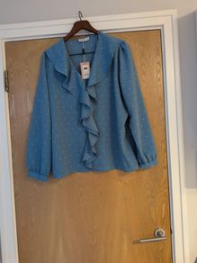 Gallery Blue Ruffle Blouse.  S.18.  B.N.W.T.