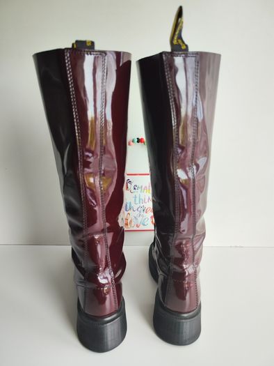 Dr Martens 1420 20 eye patent red burgundy knee high boots England UK7 EU41 US9