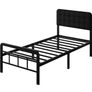 3ft Single Bed Frame with Upholstered Headboard and Footboard, 36cm High Image 3